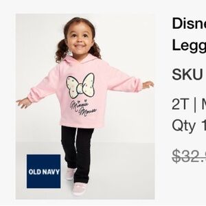 Old Navy Disney Minnie Mouse Fleece Hoodie & Flare Legging Set Size 2T BNWT
